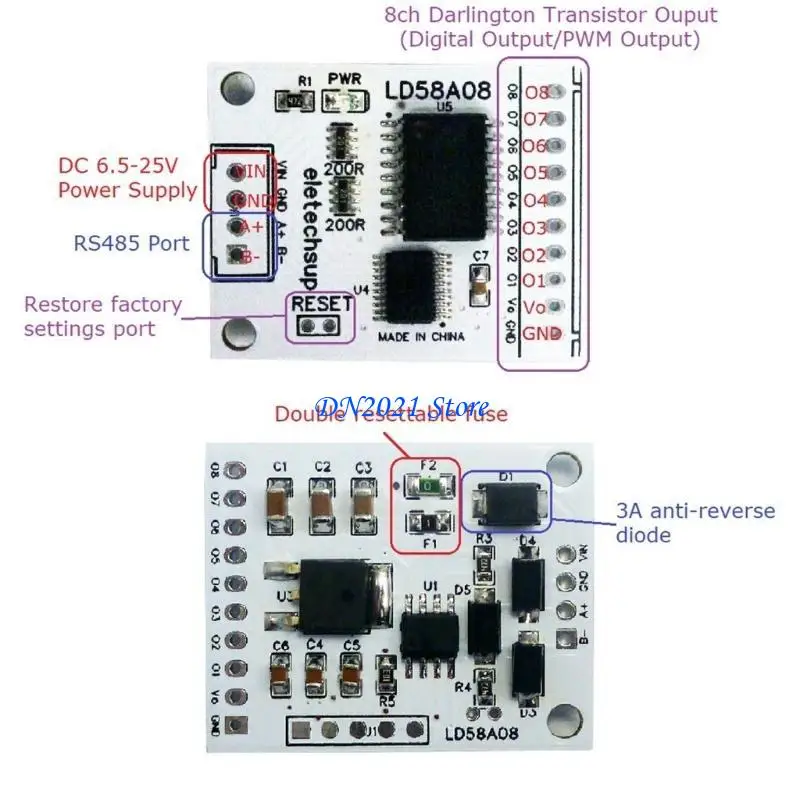F3KE 8ch RS485 Modbus RTU DO/PWM Output MOS Driver Board LED Expansion Board