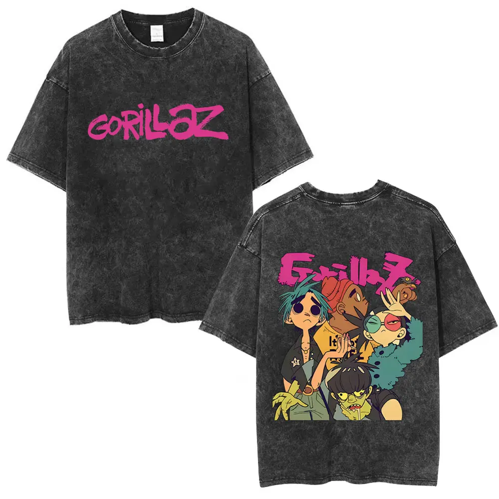 

Washed Vintage Rock Band Gorillaz Graphic T-shirts Men Women Hip Hop Fashion Oversized T Shirts Men's Gothic Punk Casual T-shirt
