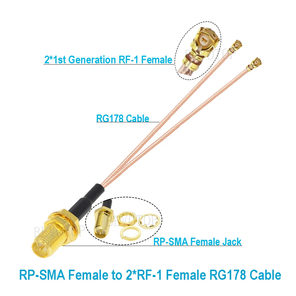 1 peça cabo divisor sma para ufl RP-SMA/sma macho para 2 x IPX-1 fêmea jack y tipo rg178 rf jumper de extensão coaxial