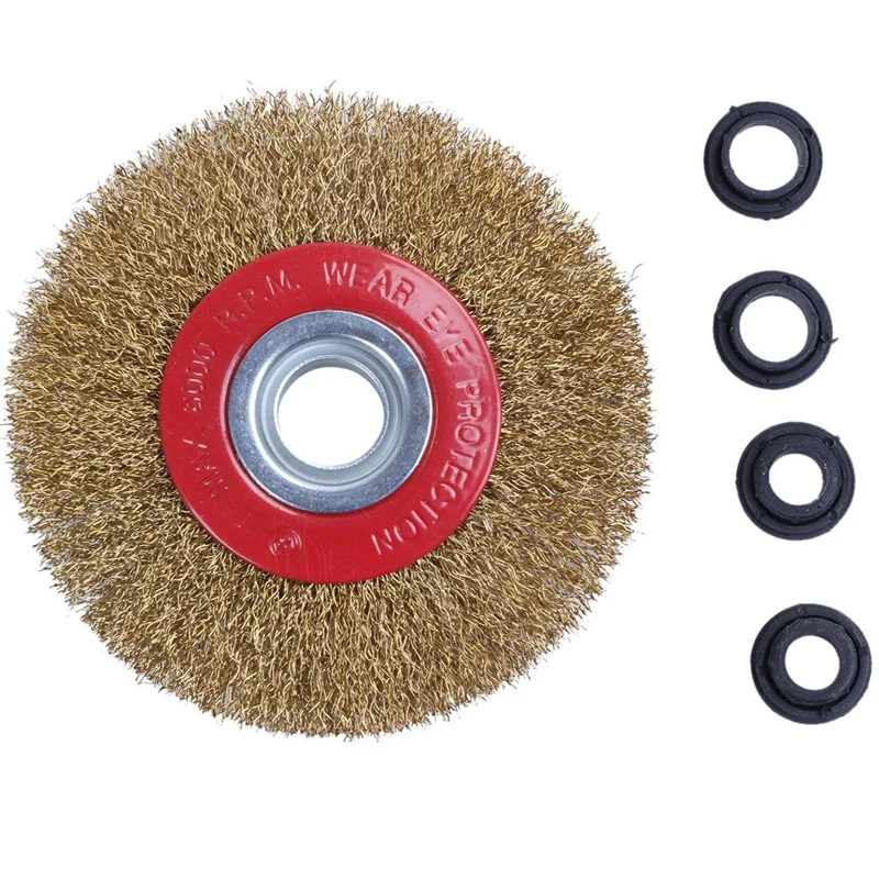 GTBL 2X Wire Brush Wheel For Bench Grinder Polish + Reducers Adaptor Rings,5Inch 125Mm