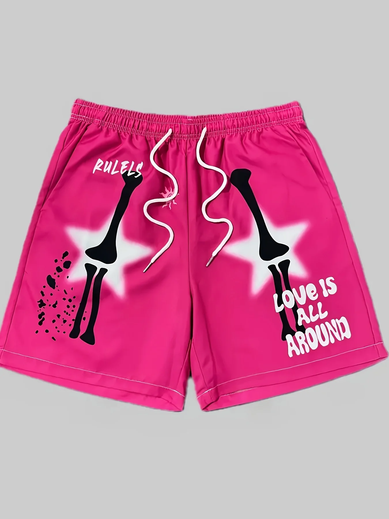 

2026 New Arrival "RULELESS & LOVE IS ALL AROUND" 3D Print Oversized Casual Shorts Men Streetwear Beach Bottoms