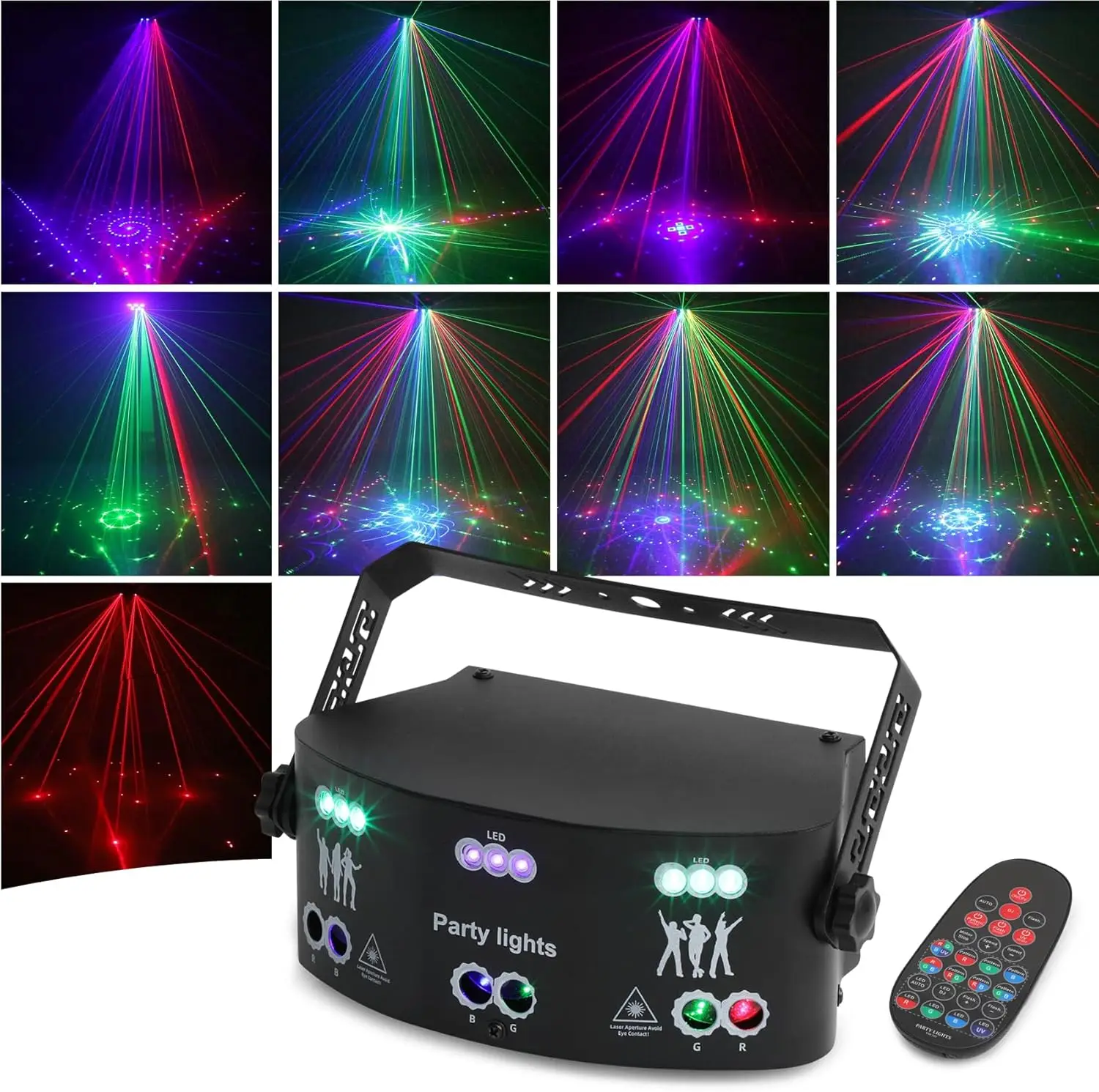 WZSTAR Proyector de haz de DJ de 15 ojos de alto brillo, discoteca UV, luces LED RGB para escenario, decoración navideña activada por sonido para barra de Navidad