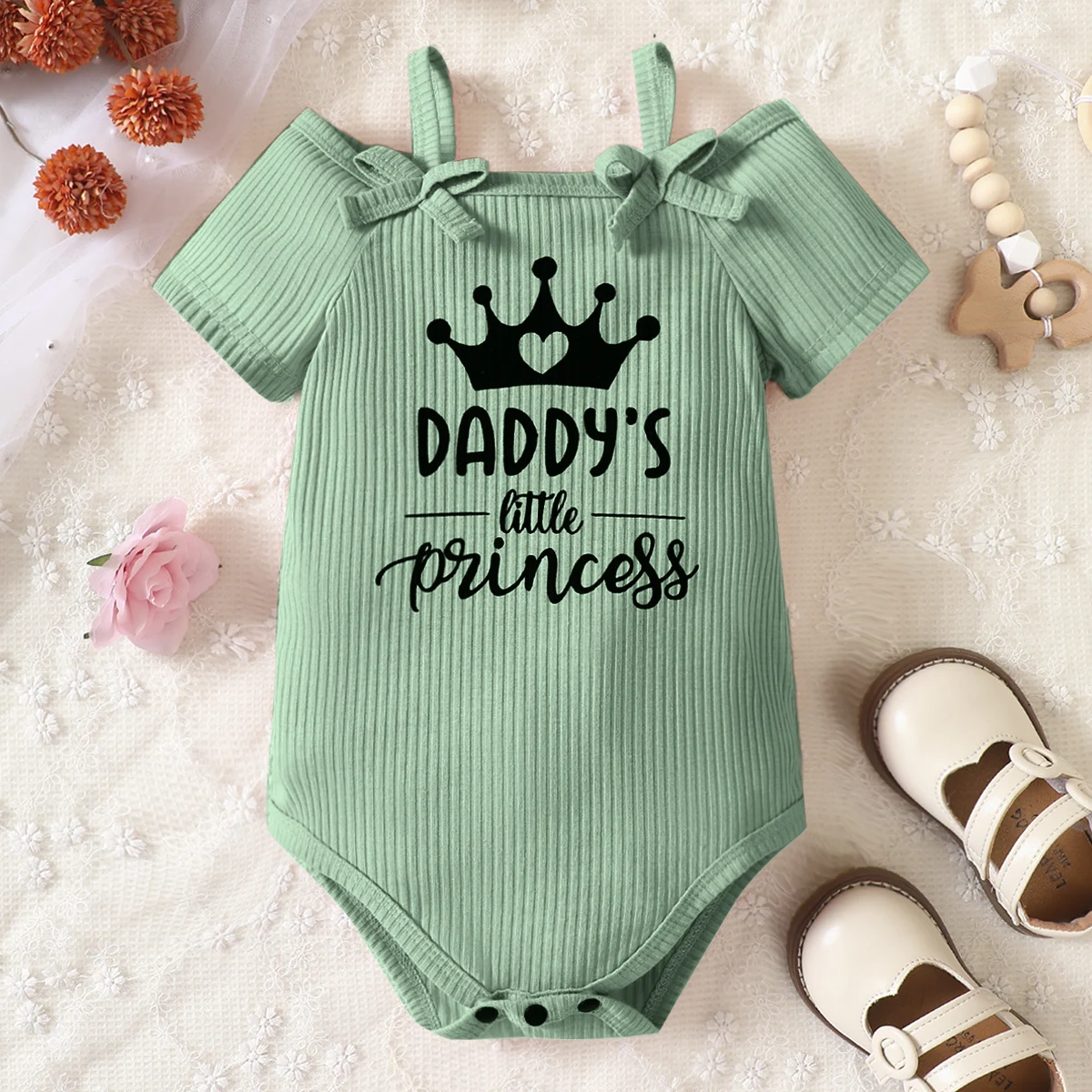 Spring Summer Girls Baby Romper Suspender Short Sleeved Crown Stripe Open Button Soft Crawling Clothes Baby Children\'s Clothing