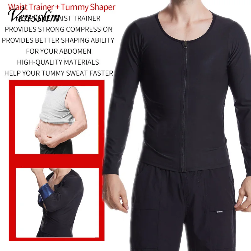 Vensslim Sauna Sweat Suit Workout Compression Shapewear Gym Body Shaper Slimming Zipper Long Sleeve Waist Trainer Jackets