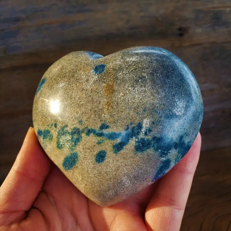 K2 Jasper Heart: Large RARE Blueberry Jasper Blue Raindrop Azurite Bloom White K2 Granite Carved Stone Heart Shaped Rock