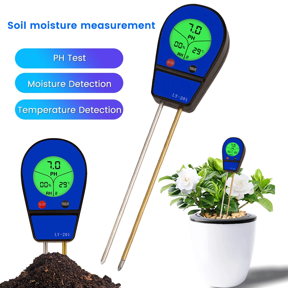 

LCD Digital Soil Moisture Meter 3-in-1 Plant Temperature Soil Moisture PH Meter Intensity Environment Humidity Tester For Garden