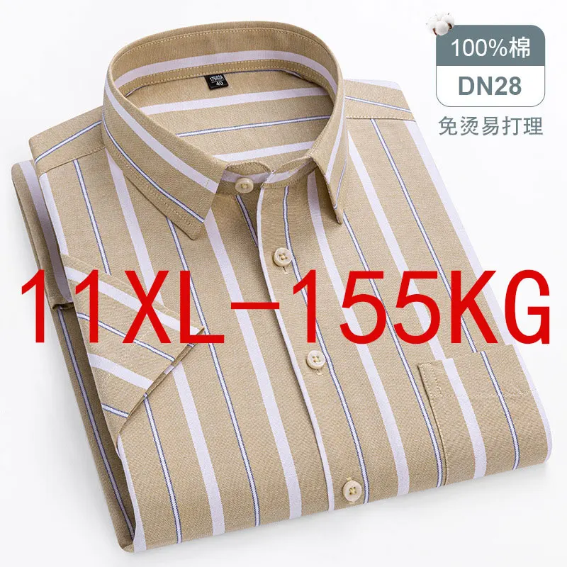 Camisa de manga corta para hombre, camisa de manga larga, 100% algodón, Oxford, ropa informal de alta calidad, transpirable, talla grande, 10XL,