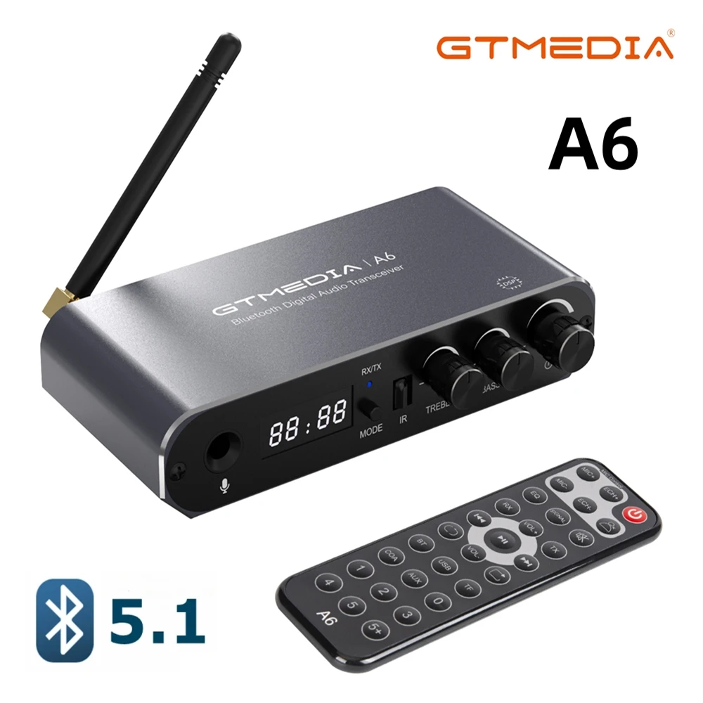 GTMEDIA A6 6 IN 1 Bluetooth 5.1 Receiver And Transmitter Audio Adapter Wireless Stereo Audio With 3.5MM AUX For TV PC Headphone