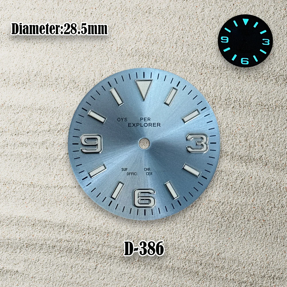 High Quality 28.5mm 369 Sunray DIAL NH35 Dial S Logo Dial for NH35/NH36 Movement blue luminous Watch Accessories