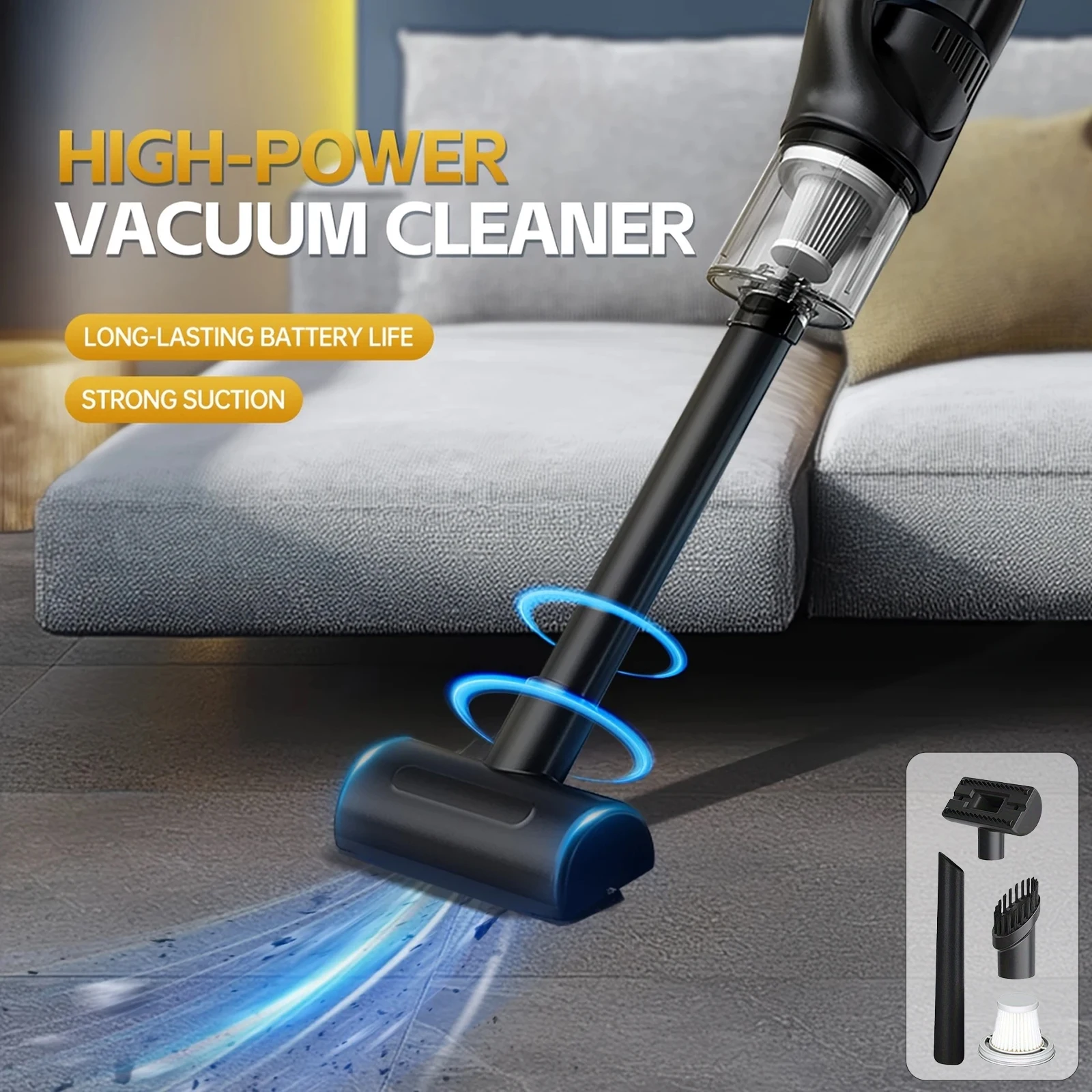 Беспроводной ручной пылесос, сильное всасывание 50 000 Па, перезаряжаемый для дома и использования в автомобиле, мини-пылесос для шерсти домашних животных