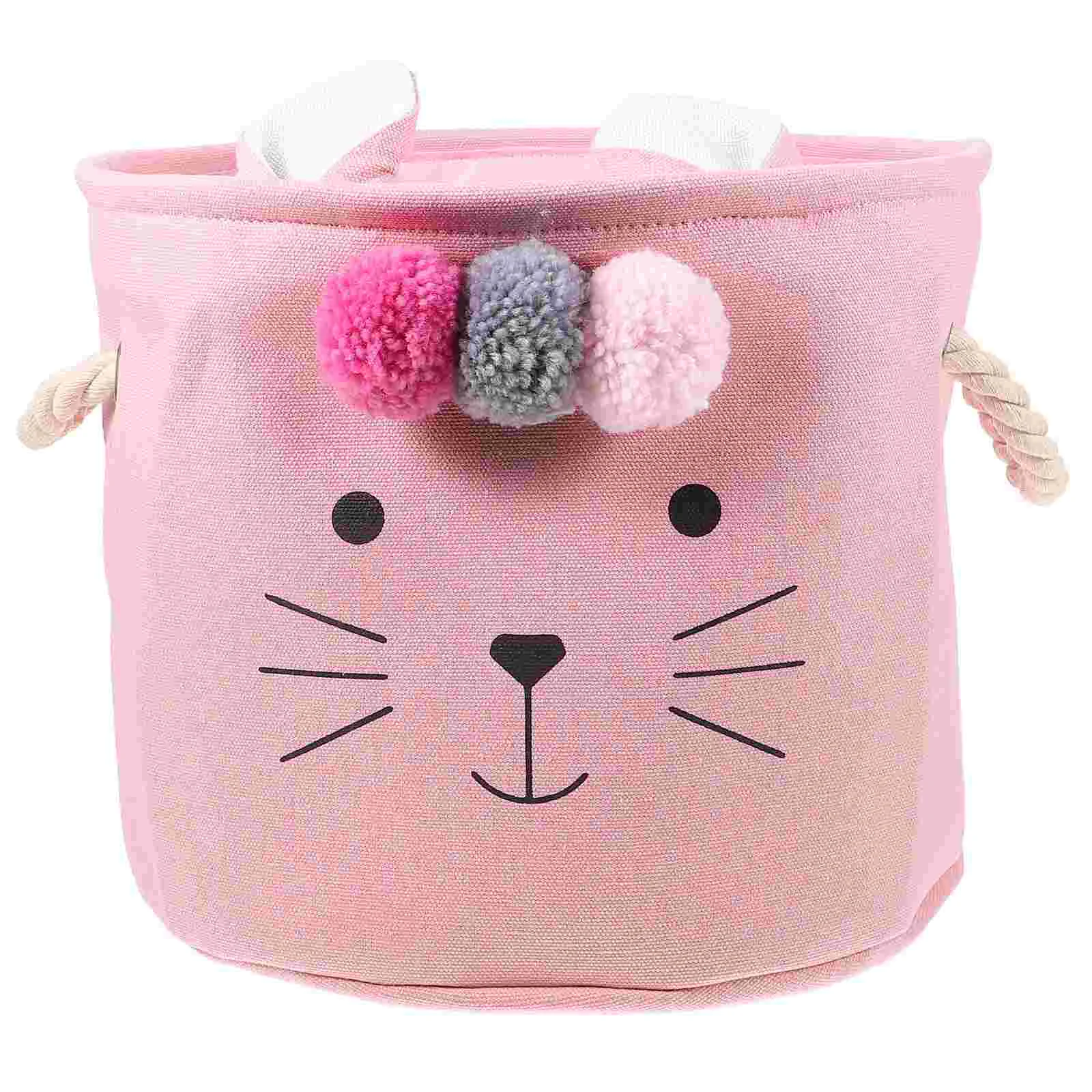 Pink Cat Fur Ball Storage Basket Laundry Sorter Organizer Fruits Hamper Mother and Baby Gifts for Girls Nursery