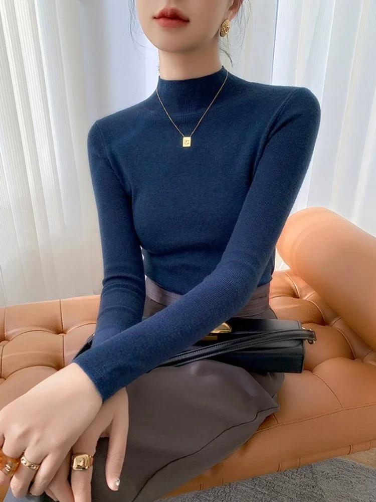 2025 décontracté mince col roulé pulls automne hiver femmes pull Vintage basique solide tricoté Tops coréen Simple Chic pull