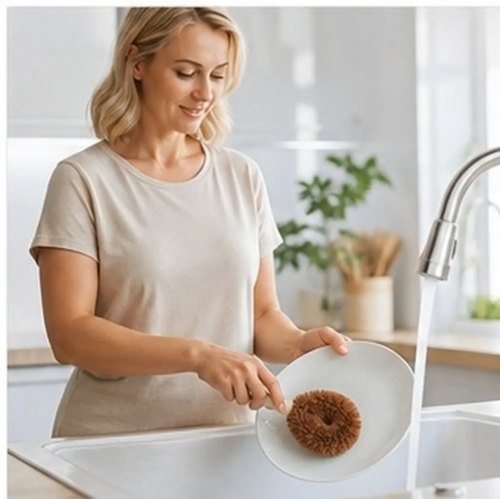 4pcs Coconut Fiber Pot Cleaning Brush with Long Non-Slip Handle for Kitchen Pans and Cookware