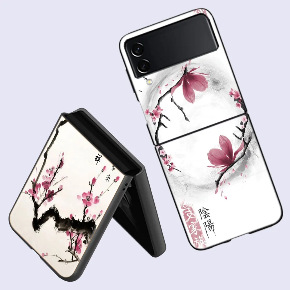 Cherry Blossom Tree Phone Case For Fundas Samsung Galaxy Z Flip 5 6 Flip 4 3 5G Back Hard Capa Coque TPU PC Shell CoverCherry Bl