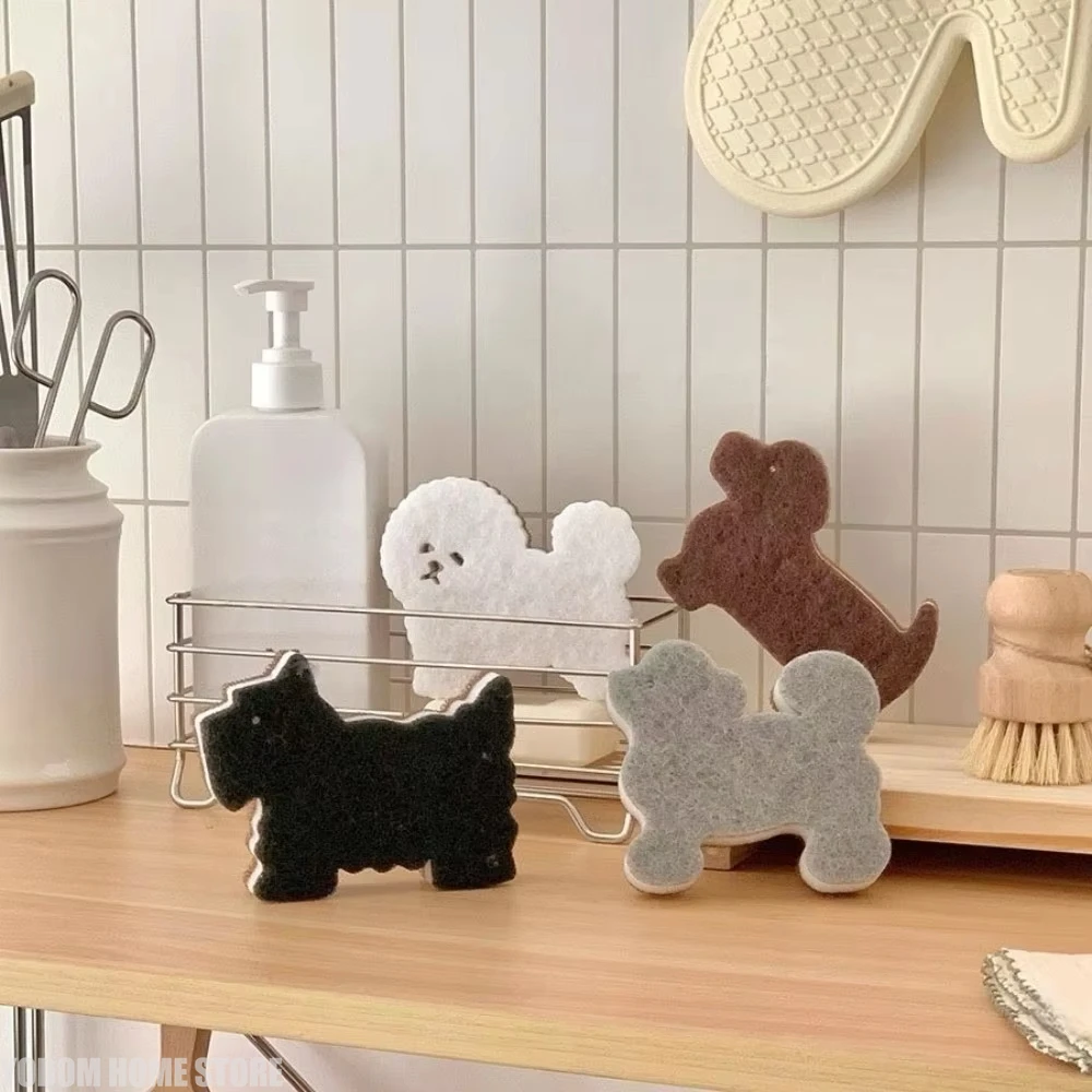 

4pcs 3-Layer Dog Shape Sponge Scrubber Cartoon Non-Scratch Dual Sided Kitchen Brush Dishwash Efficient Cleaning Puppy Sponge Rub