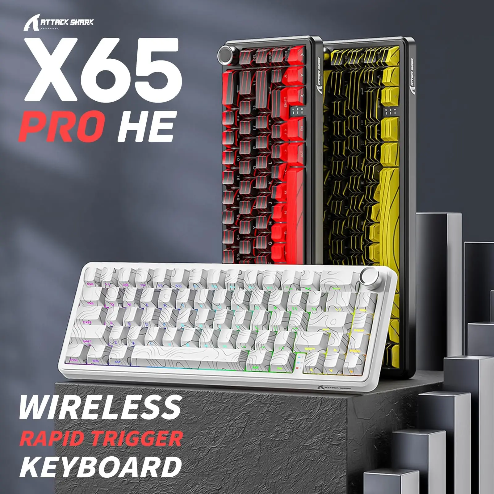ATTACK SHARK X65PRO HE Rapid Trigger Wireless Gaming Keyboard, 0.01mm RT Accuracy 8KHz Polling Rate, Tri-Mode, Magnetic Switch