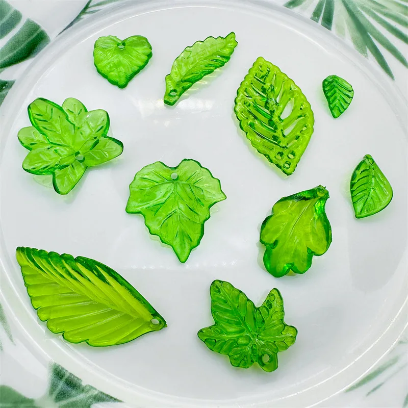 about 20pcs Green Acrylic Leaf Charms Leaves Beads Pendants For Diy Necklace Bracelet Earrings Jewelry Making Handmade Crafts - view 6