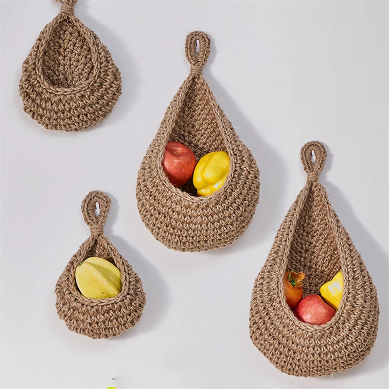 Handwoven Wall Hanging Fruit Vegetable Basket Teardrop Plant Basket Kitchen Table Wall Hanging Net Bag Storage Basket Container