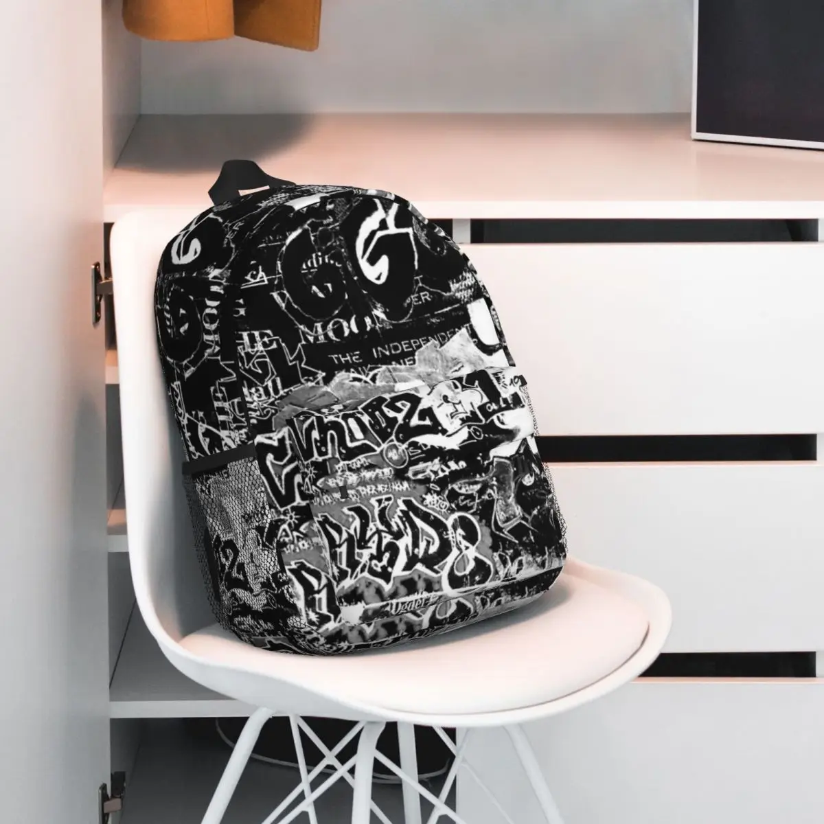 Graffiti novo padrão elegante bolsa escolar estampada mochila leve de 15 polegadas