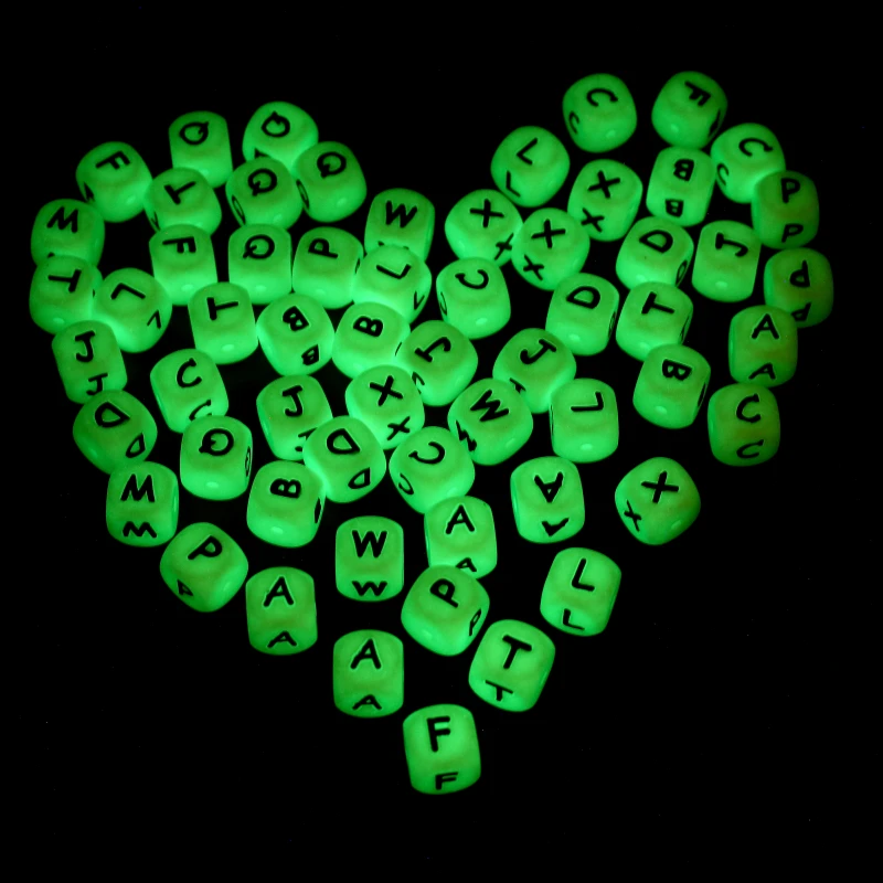 10pcs Baby Luminous Silicone Beads Letters Pacifier 12mm Alphabet Personalized Name DIY Teether Teething Beads Toys Gift