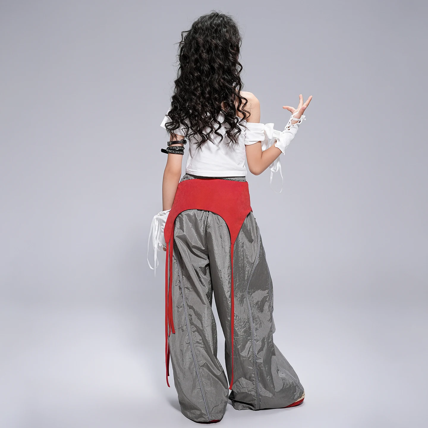 Girls K-pop Clothing Sweet Crop Top White Pants Hip Hop Clothes Kids Jazz Baggy Pants Children Streetwear Street Dance Costume