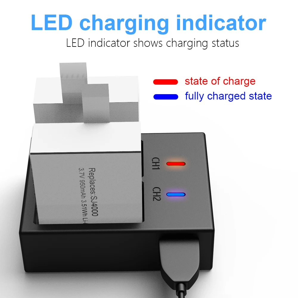 PALO USB LED Dual Charger สำหรับ SJCAM SJ4000 PG1050 PG900 SJ5000 SJ5000x SJ6000 SJ8000 M10 EKEN 4K H8 H9 GIT-LB101แบตเตอรี่