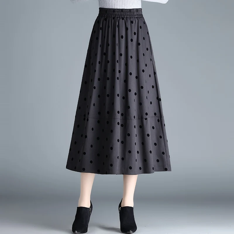 

Женская юбка в горошек Floing: новая модель весна-осень, с высокой талией, А-силуэт, миди, скрывающая бедра, с широким подолом, длинная