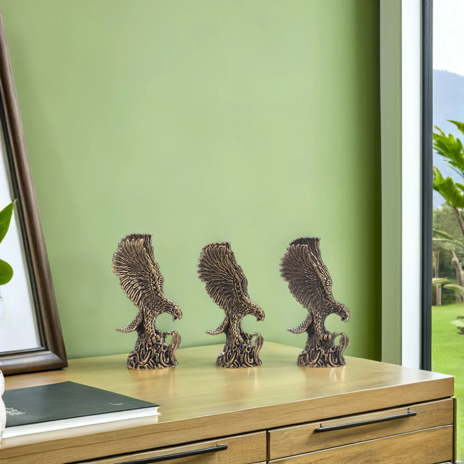 3 قطعة النحاس النسر الحلي تنوعا ديكور ريفي سحر ل رف الكتب غرفة المعيشة مكتب عمل مصغرة النحاس تماثيل صغيرة على شكل حيوانات #6