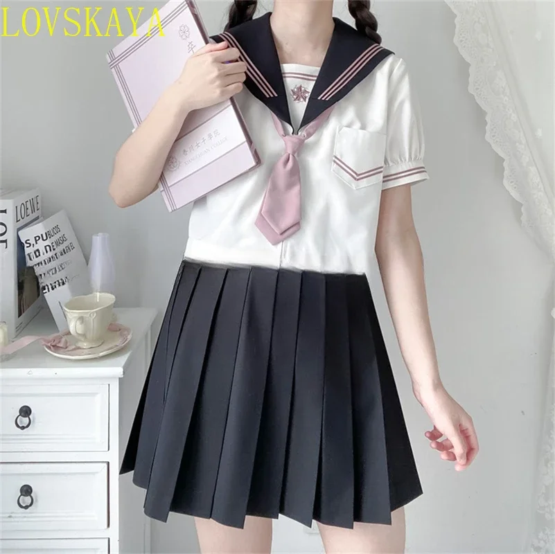 Uniforme scolastica ortodossa per studenti giapponesi, vestito uniforme JK per ragazza scura Sakuragawa Cool girl, set gonna corta estiva a maniche corte