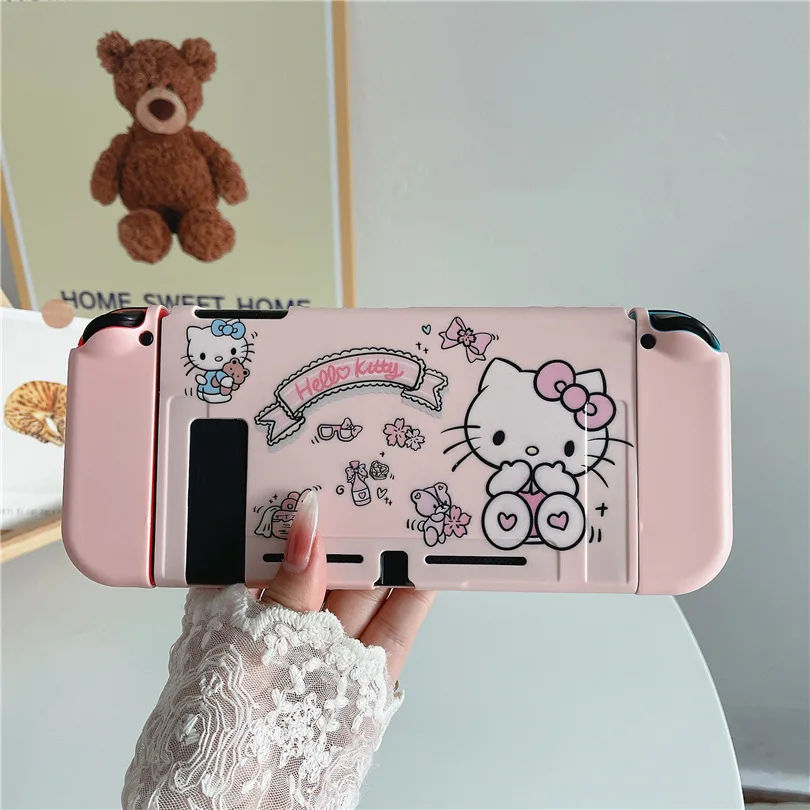 MINISO Hello Kitty Charging Dock Station Cover Protective Shell for Nintendo Switch Oled NS Console Crystal Protector Skin