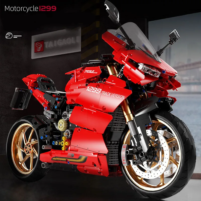 Technical MOC 1809pcs Ducatied 1299 Motorcycle Model Building Blocks DIY City Sports Car Bricks Toys For Children Boys Gifts