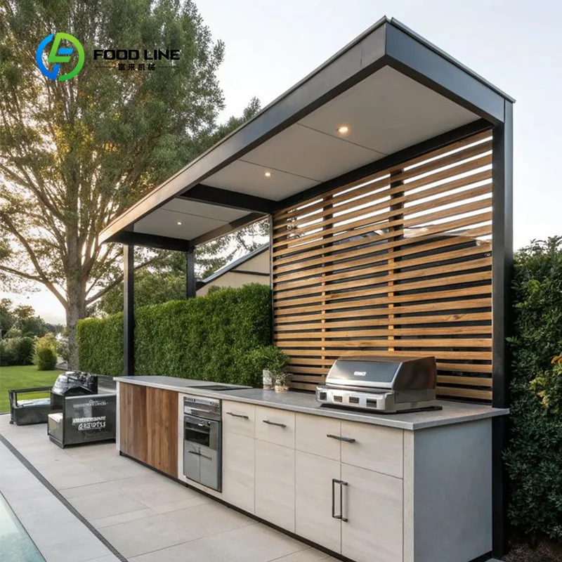 Outdoor Kitchen BBQ Island Patio Stainless Steel Gas Charcoal Grill Countertop Modular Cooking Station