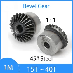 1PCS Bevel Gear 1M 1:1 15T 16T 18T 20T 22T 24T 25T ~ 40T Gear 90 Degrees Meshing Angle Steel Gears 45# Carbon Steel Rough Hole