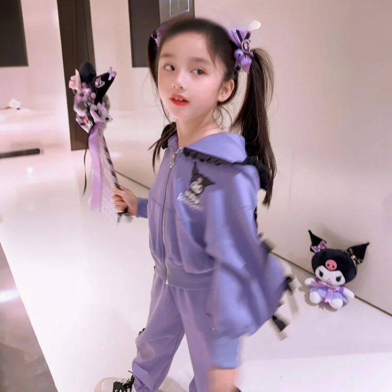 2023 New Sanrio Kuromi Cotton Fabric Embroidery Cartoon Two-piece Embroidery Kuromi High Quality Leisure Suit Children's Gifts