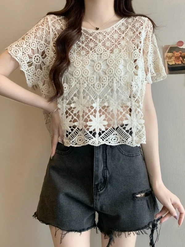 

Summer ort Sve Knitted Open Cardigan Women's Design Sensation Pure Desire Hollow out Crochet Cover up Trendy Top