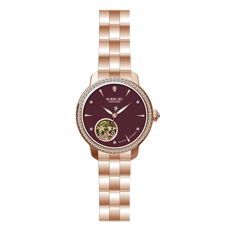 MIGE Original Miyota Automatical Mechanical Watch for women Waterproof Diamond Sapphire 18K Gold Stainless Steel Wristwatch