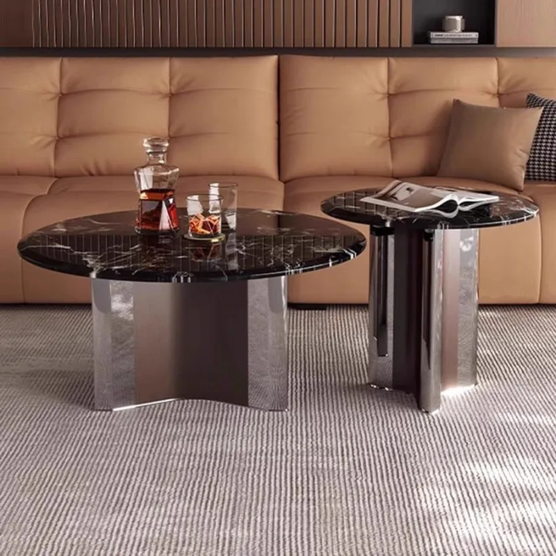 Platinum diamond natural marble designer black rose natural luxury stone round coffee table household round coffee table combina