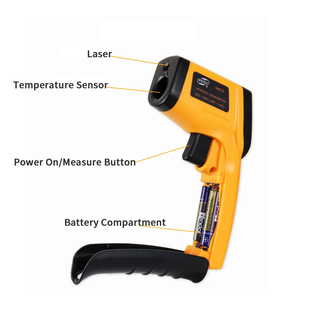 GM320 Non-Contact Infrared Thermometer -50~380℃ LCD Digital Pyrometer Industrial Thermometer Point Gun IR Laser Temp Meter