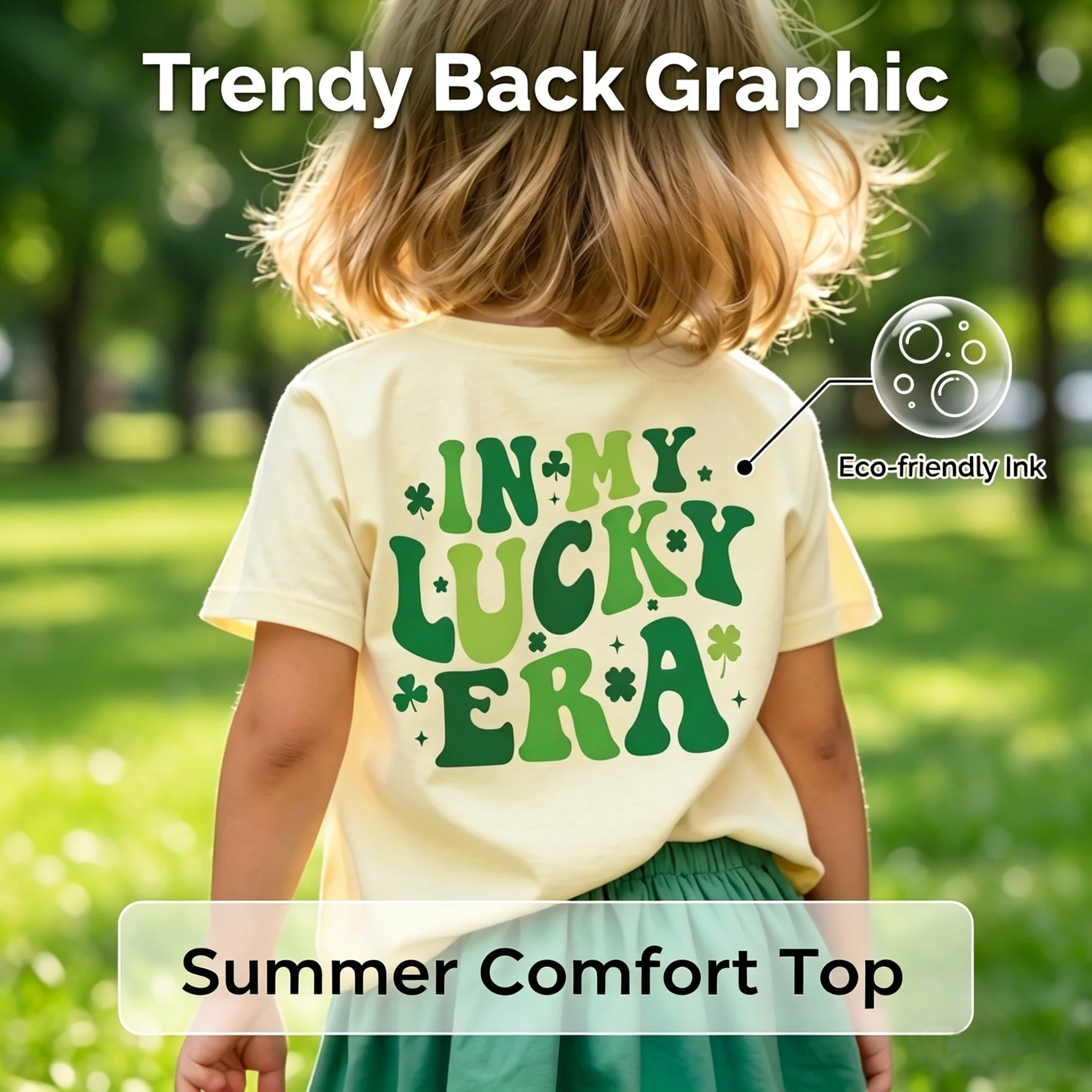 Girl's St Patricks Day 7-14Y T-Shirt Lucky Era Shamrock Print Short Sleeve Crew Neck Spring Holiday School Kids Cute Fun Gift