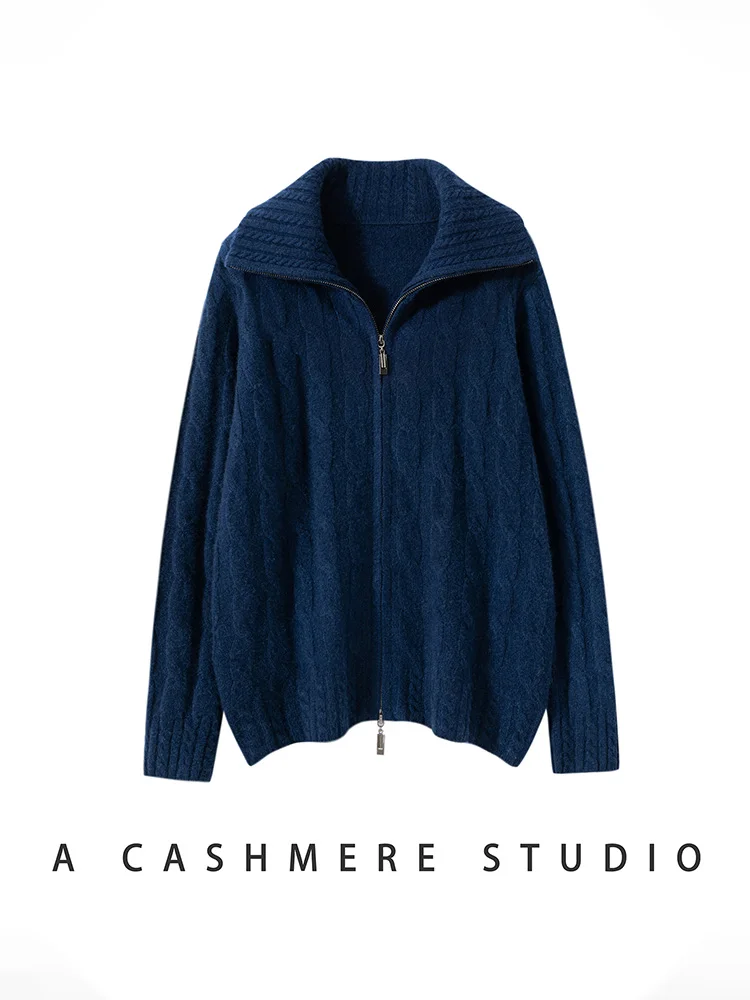 

MEETCC Women's 100% Cashmere Sweater Zippered Cable Cashmere Warm Cardigan Soft Cozy Knitwear Autumn Winter Jacket Coat
