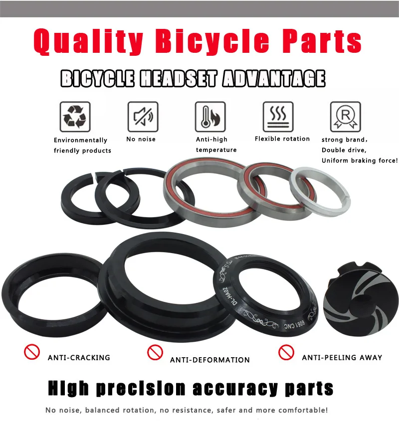 DELT 1-1/8 Bicycle Headset 44x28.6 & 55/56x39.8/30MM Tapered 28.6 Straight Tube Bike Fork Internal Steering 2 Bearing Pads