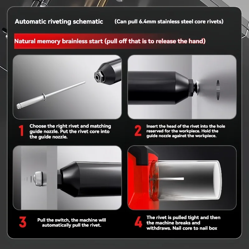 مسدس برشام كهربائي صناعي 20000KN ​   لبطارية ماكيتا 18 فولت ​ ​ أداة كهربائية بقوة سحب لاسلكية بدون فرش بطول 28 مم