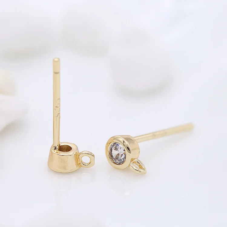 6PCS 4MM New 14K Gold Color Brass with Zircon Hooks Hole Round Stud Earrings Pins High Quality Jewellery Accessories