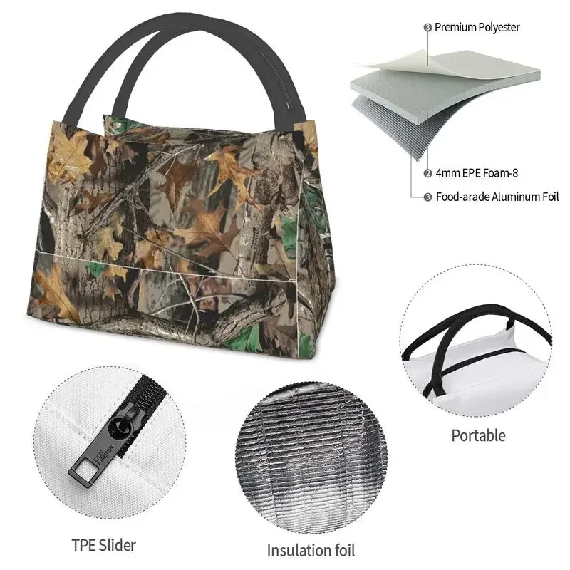 Real Tree Hunting Camo Camouflage Military Portable Lunch Boxes for Women Multifunction Thermal Cooler Food Insulated Lunch Bag