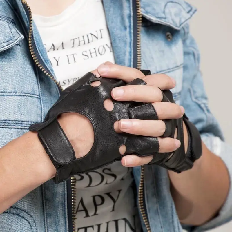 Czarne rękawiczki bez palców w stylu punk dla mężczyzn i kobiet, skórzane rękawice motocyklowe do jazdy, gotyckie rękawiczki bez palców do cosplayu, rękawiczki do tańca rockowego.