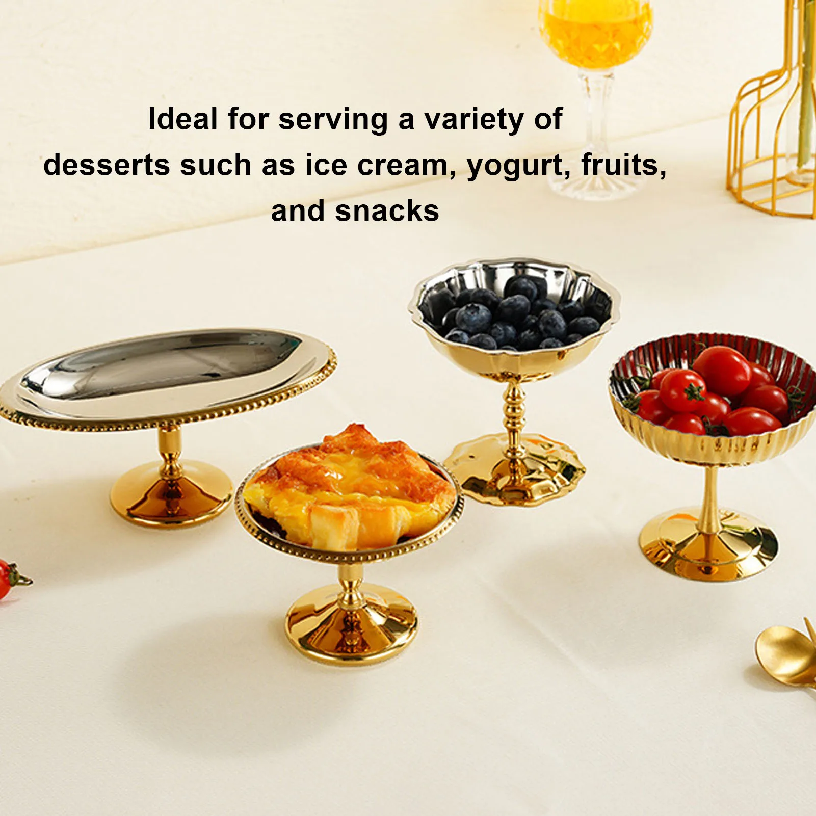 Footed Dessert Cup Stainless Steel Ice Cream Cups High Footed Dessert Bowls Tall Footed Cups for Pudding Snacks Frozen Yogurt
