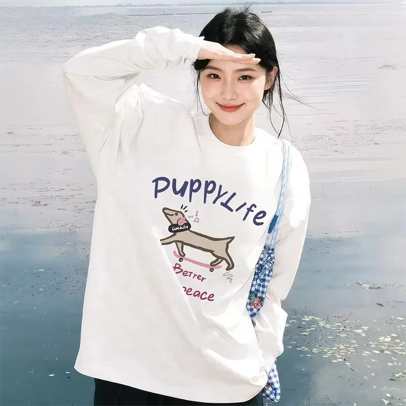 

Plus-size T-shirts for Men and Women with Printed Patterns Cotton Clothing Casual Long-sleeved Round-neck T-shirts