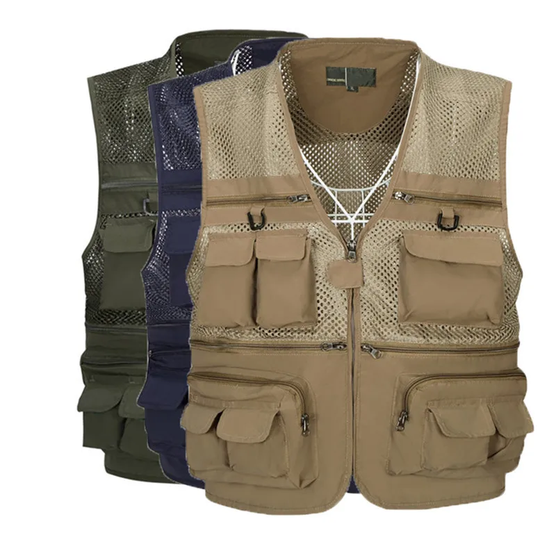 

Men Solid Vest Cargo Jackets Sleeveless Vests Solid Coat Cardigan Loose Outdoor Fishing Zipper Casual Pockets 2025 Autumn