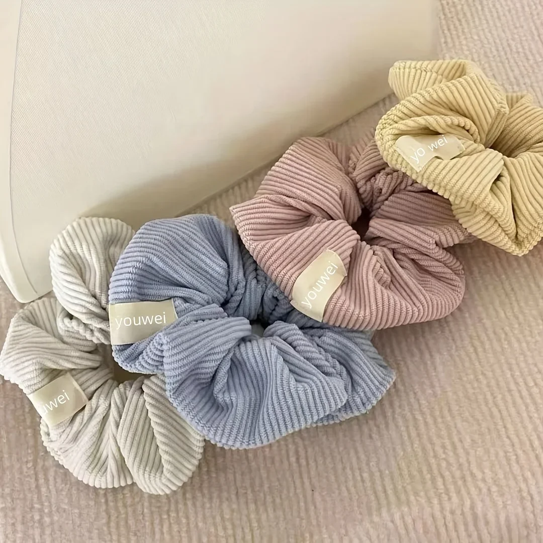 

4-Pack Corduroy Scrunchies In Various Colors, Simple And Elegant Hair Accessories For Hair Styling And Personal