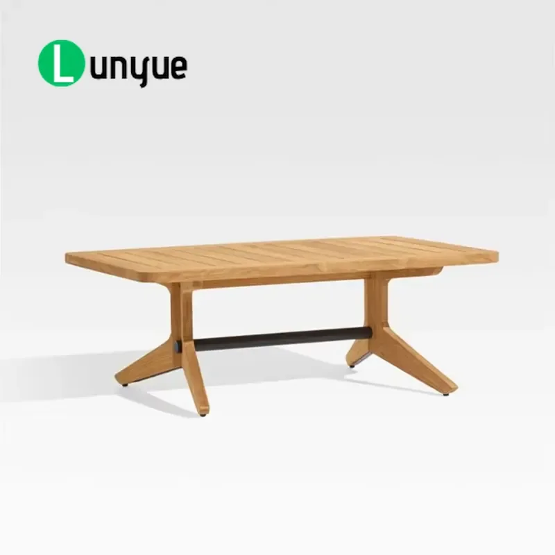 Solid Wood Outdoor Coffee Table Rectangular Garden Patio Furniture for Backyard Courtyard Durable Weather Resistant Design